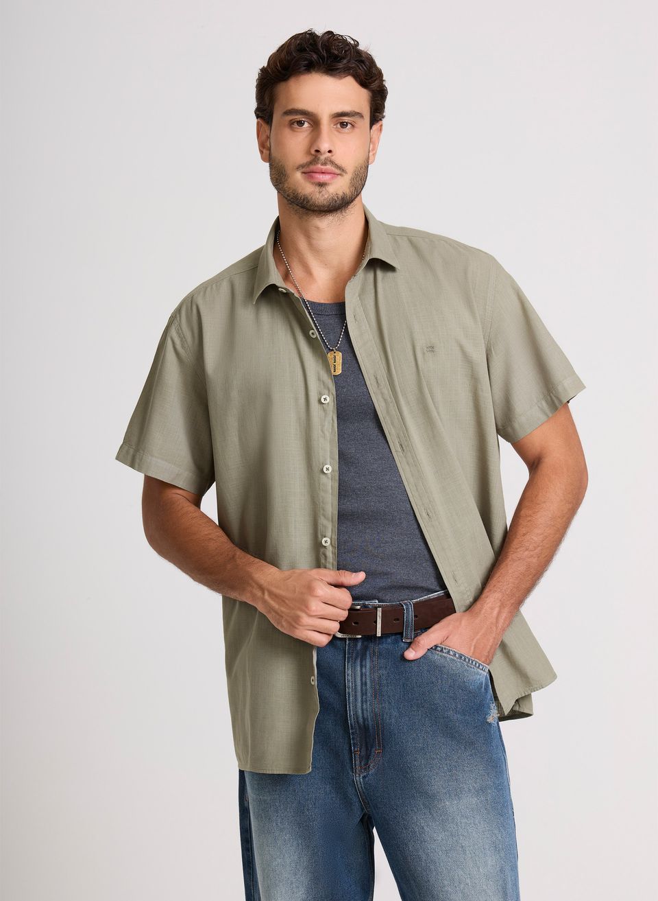 Camisa Relaxed Fit Cotton Green John John Masculina