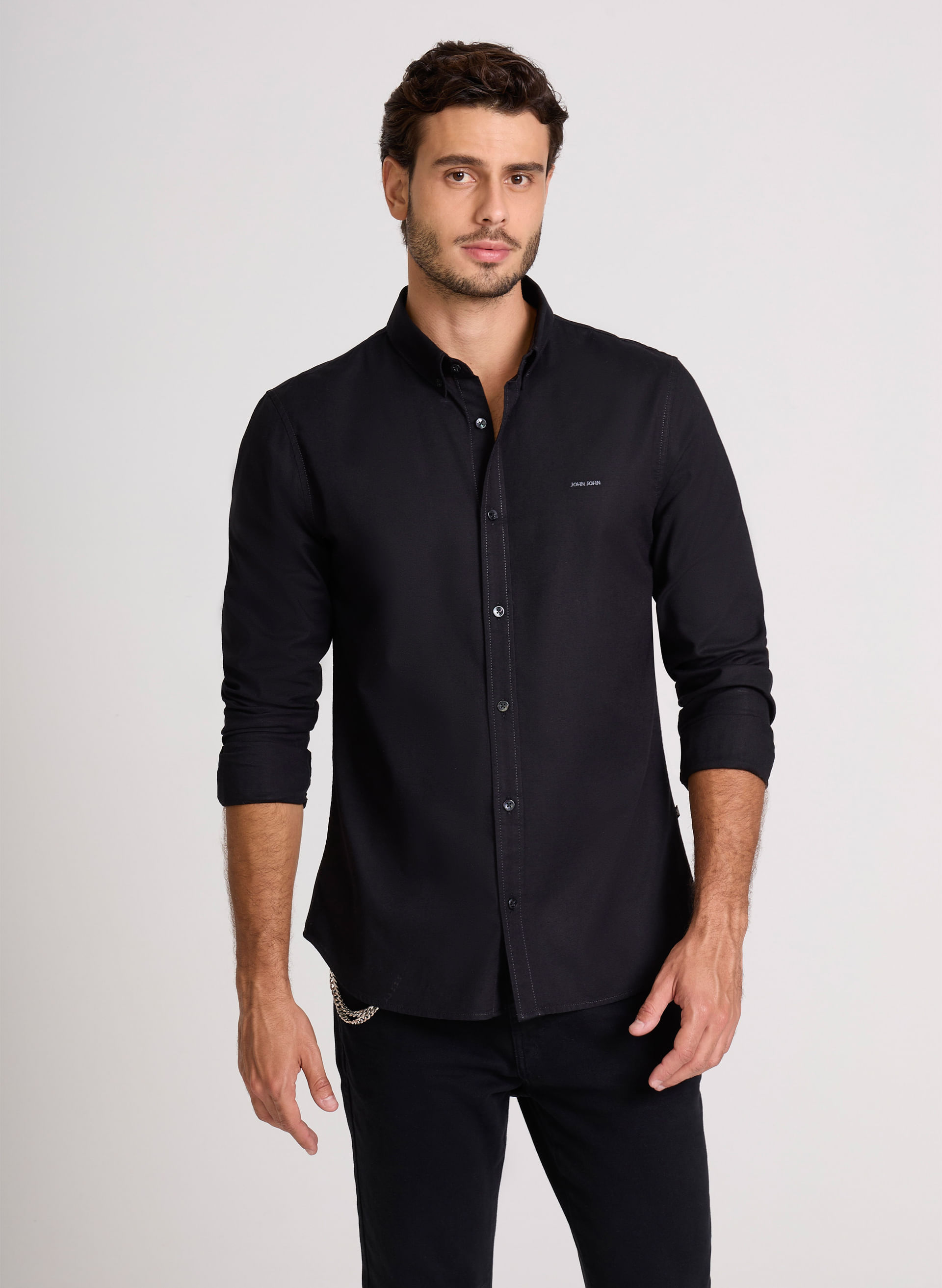 Camisa Slim Fit Oxford Black John John Masculina — John John