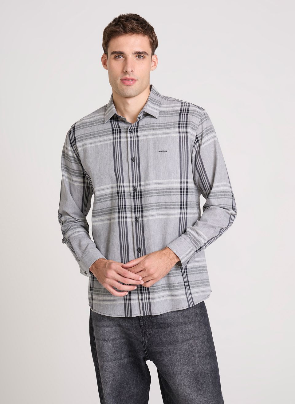Camisa Relaxed Fit Grey Plaid John John Masculina