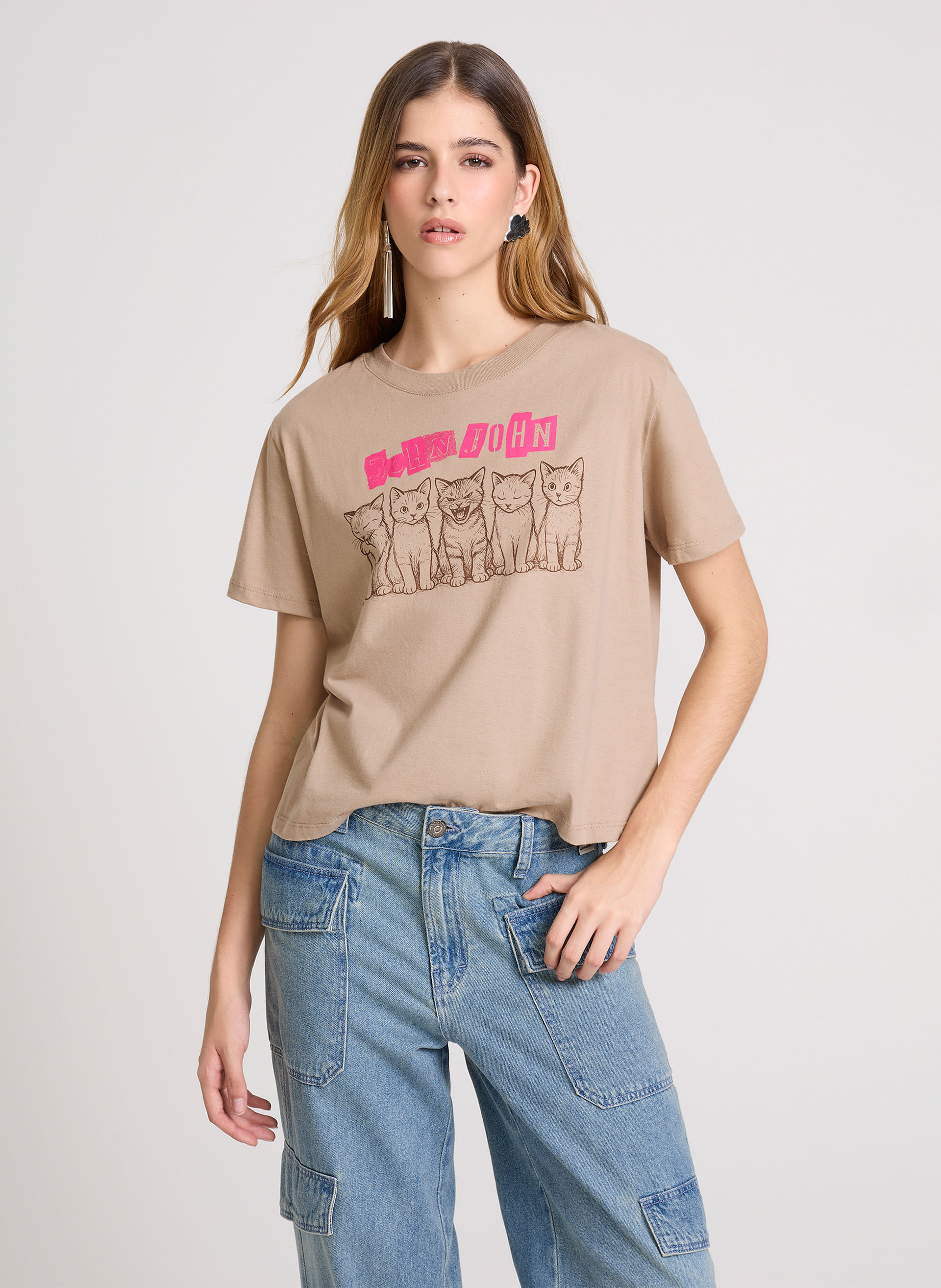 Camiseta Ampla Messy Cats John John Feminina — John John