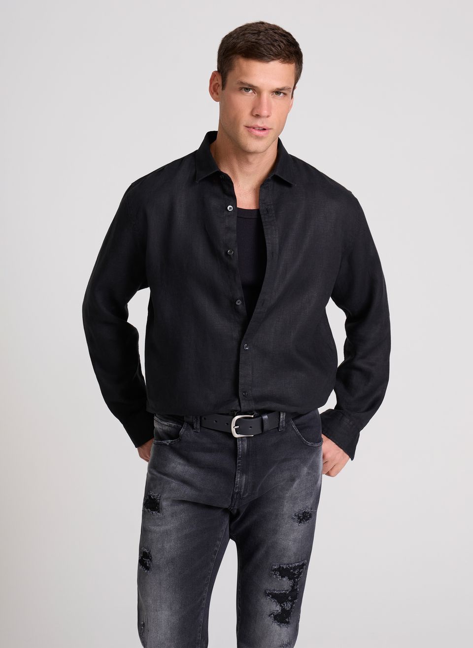 Camisa Relaxed Fit Linen Black John John Masculina