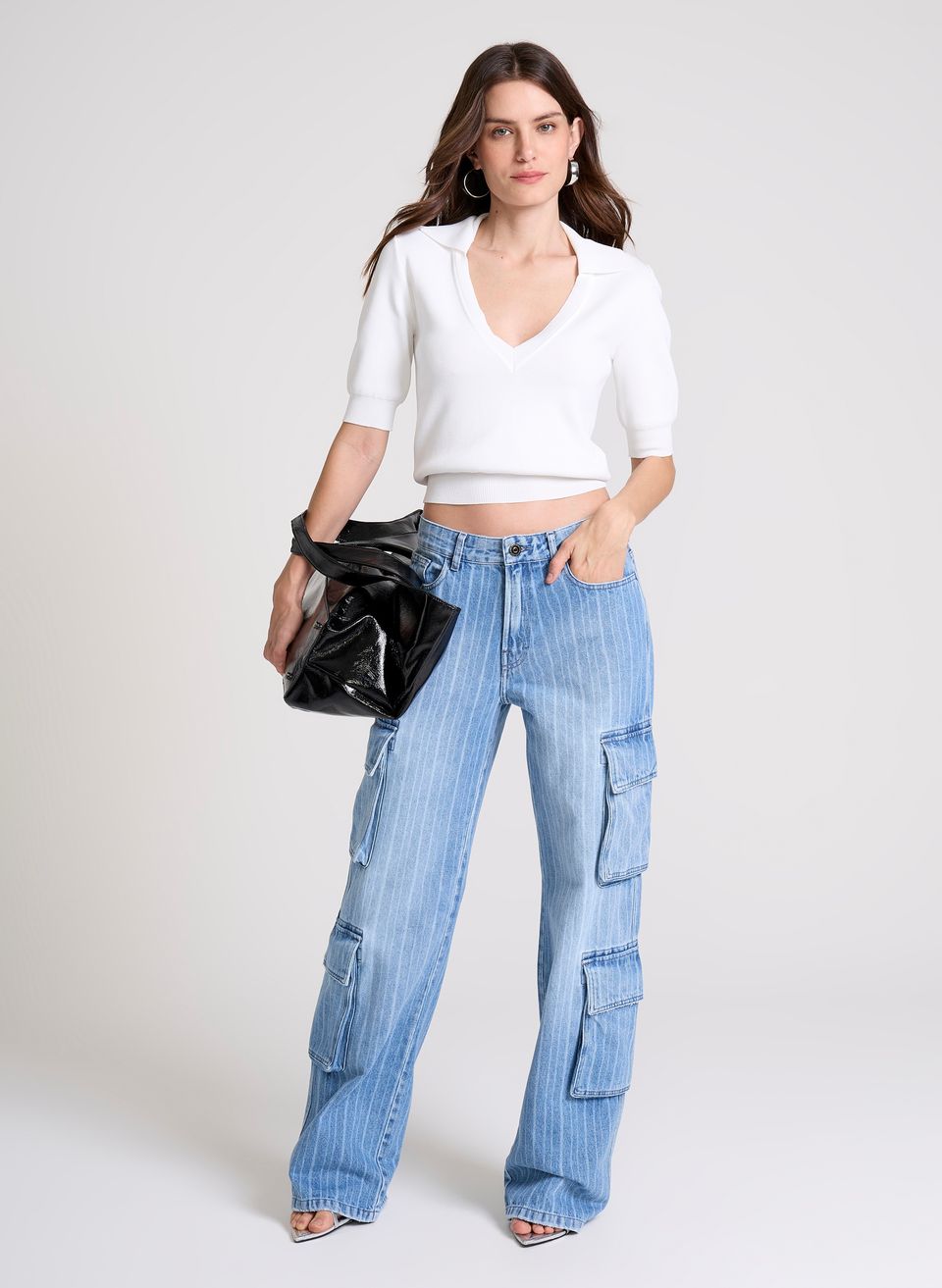 Calça Jeans Wide Leg Cargo Rockford John John Feminina
