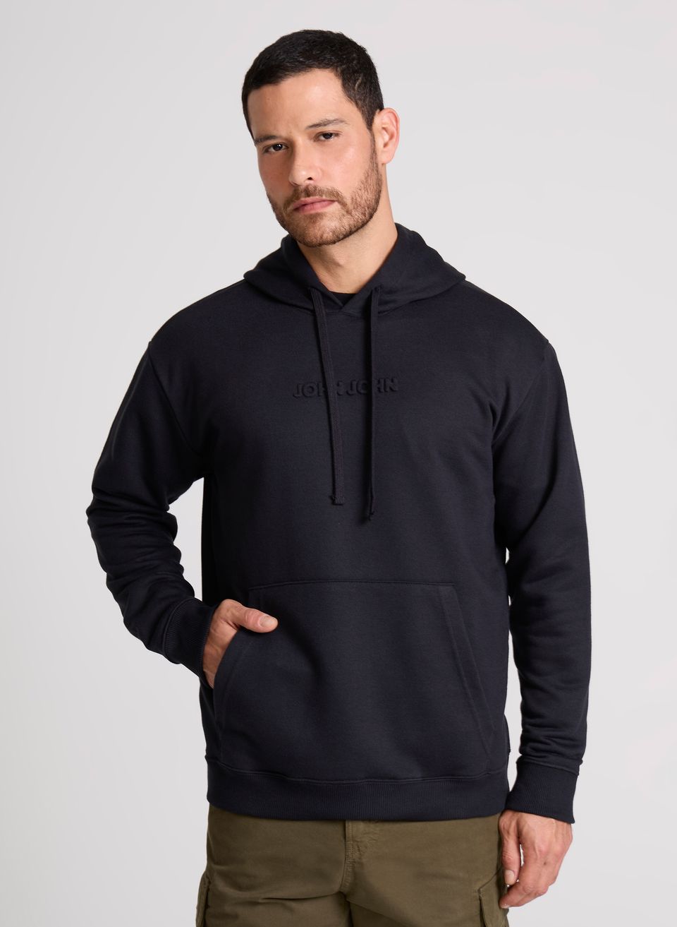 Casaco Regular Fit Embossed Capuz Preto John John Masculino