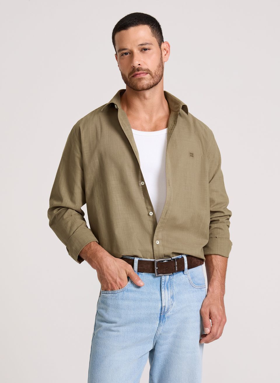 Camisa Relaxed Fit Cotton Taupe John John Masculina