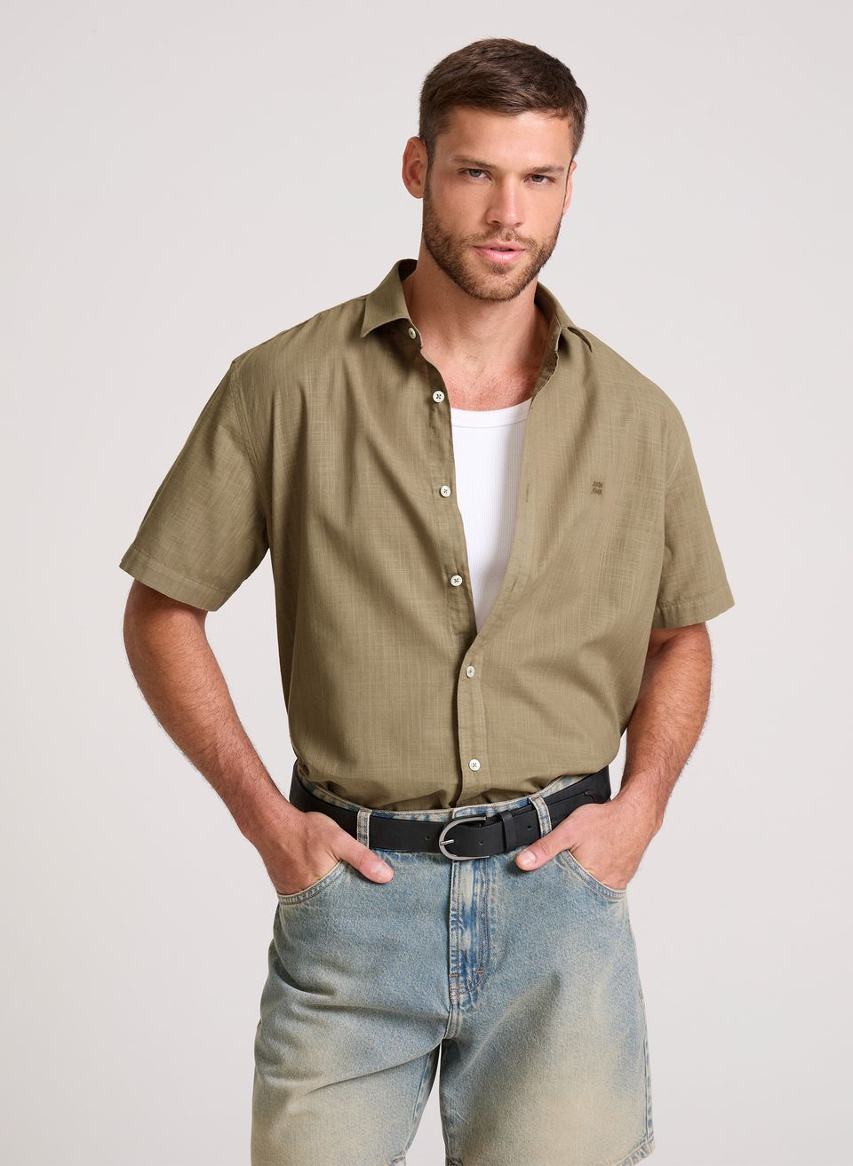 Camisa Relaxed Fit Cotton Taupe John John Masculina
