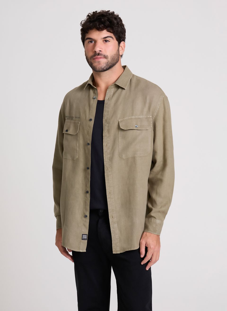 Camisa Oversized Linen Green John John Masculina
