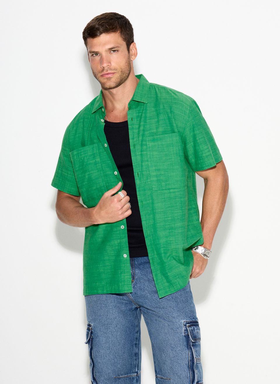 Camisa Relaxed Fit Cotton Fresh Green John John Masculina